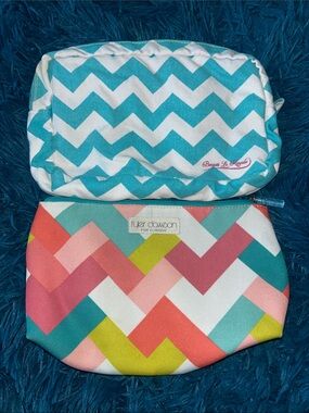 Clinique Chevron Cosmetic Pouches - Teal, White, Pink, Coral, Lime